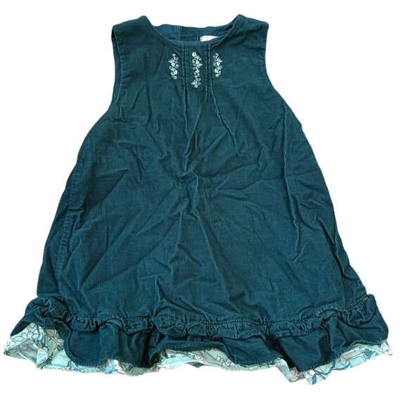 Janie and Jack Art Nouveau Fairy Line Teal Corduroy Sleeveless Dress 18-24 Month - Picture 1 of 4